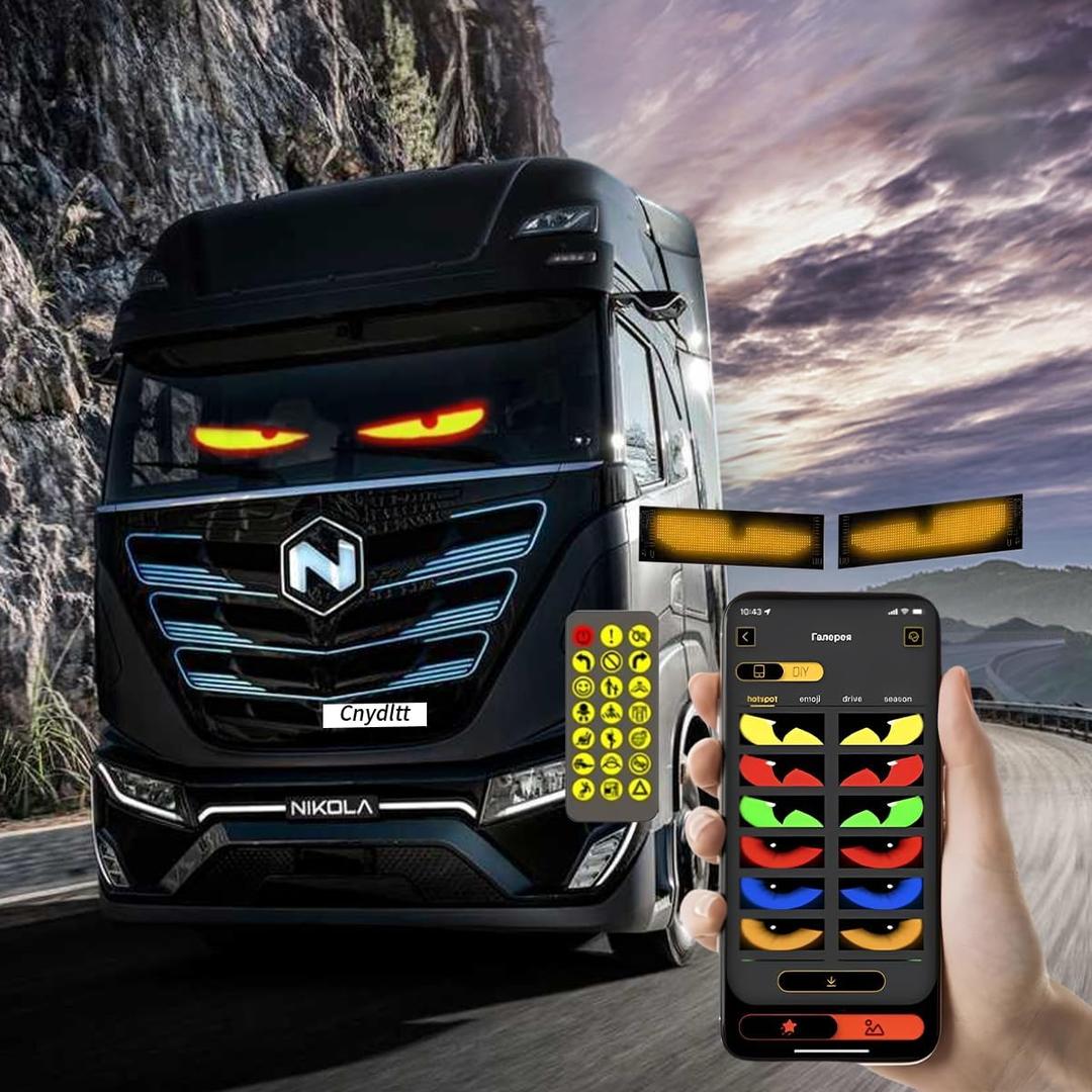 2PCS LED Eyes for Truck Windshield, Devil Eyes Light for Cars with Animated, Dynamic Big Eye Lights with APP & Remote Control, Flexible LED Screen with DIY Text & Colors (4.7x23.4 inch)