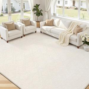 9x12 Area Rugs Washable Rug: Geometric Moroccan Farmhouse Rugs Large Living Room Rug Modern Neutral Soft Non-Slip Printed Pattern Carpet for Bedroom Dining Room Nursery Office (Beige, 9'x12')