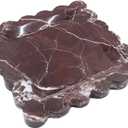 Square Marble Decorative Tray with Scalloped Edge, Luxury Natural Stone Bathroom Vanity Tray, Dresser Top Perfume Coffee Home Kitchen Sink Tray, Key Trinket Ring (8" x 8" x 0.7", Rosso Lepanto)