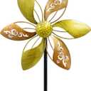 37" Metal Wind Spinner for Yard & Garden, 10" Kinetic Outdoor Garden Spinner, Rust-Resistant Decorative Yard Art (Gold Ornate Laser-Cut Floral)