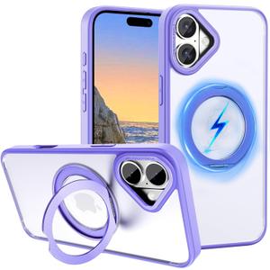 ZHK 360 Rotatable Ring for iPhone 16 Case Magnetic, [Military Grade Drop Proof] [Translucent Frosted Back Panel] Slim Non-Slip Matte Phone Case for iPhone 16 6.1'', Light Purple
