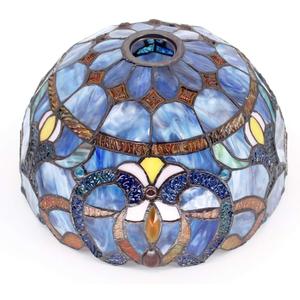 Tiffany Lamp Shade Replacement 12X6 Inch Stained Glass Lampshade Only 1-5/8-Inch Fitter Opening for Arched Floor Lamp, Torchiere Lamp, Pendant Light (Blue Purple)