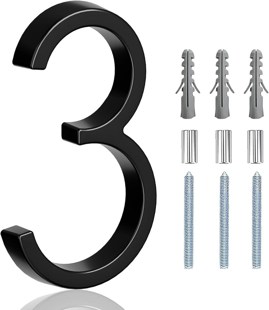 5" Floating Stainless Steel Address House Number, Modern Metal Anti-Rust House Numbers with Nail Kits for Door Garden Mailbox Decor Visibility Signage (3)