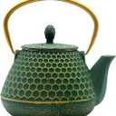 Cast Iron Tea Kettle, Japanese Tetsubin Teapot Coated with Enameled Interior, Durable Cast Iron Teapot with Stainless Steel Infuser for Stovetop Safe(1000ml/34oz) (Dark Green Hexagon Pattern, 1000ml/34oz)