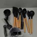 Silicone Cooking Utensils Set - Silicone Kitchen Utensils for Cooking Wooden Handles, 446F Heat Resistant Kitchen Utensil Spatula Sets w Holder, Gadgets for Non-Stick Cookware BPA FREE (Black)
