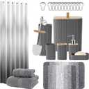 Bathroom Accessories Set - Bathroom Set with Shower Curtain and No Slip Rugs, Trash Can, Toilet Brush Holder Set, Soap Dispenser & Bath Towels - Stylish Bath Decor for Home, Apartment, Grey, 25PCS