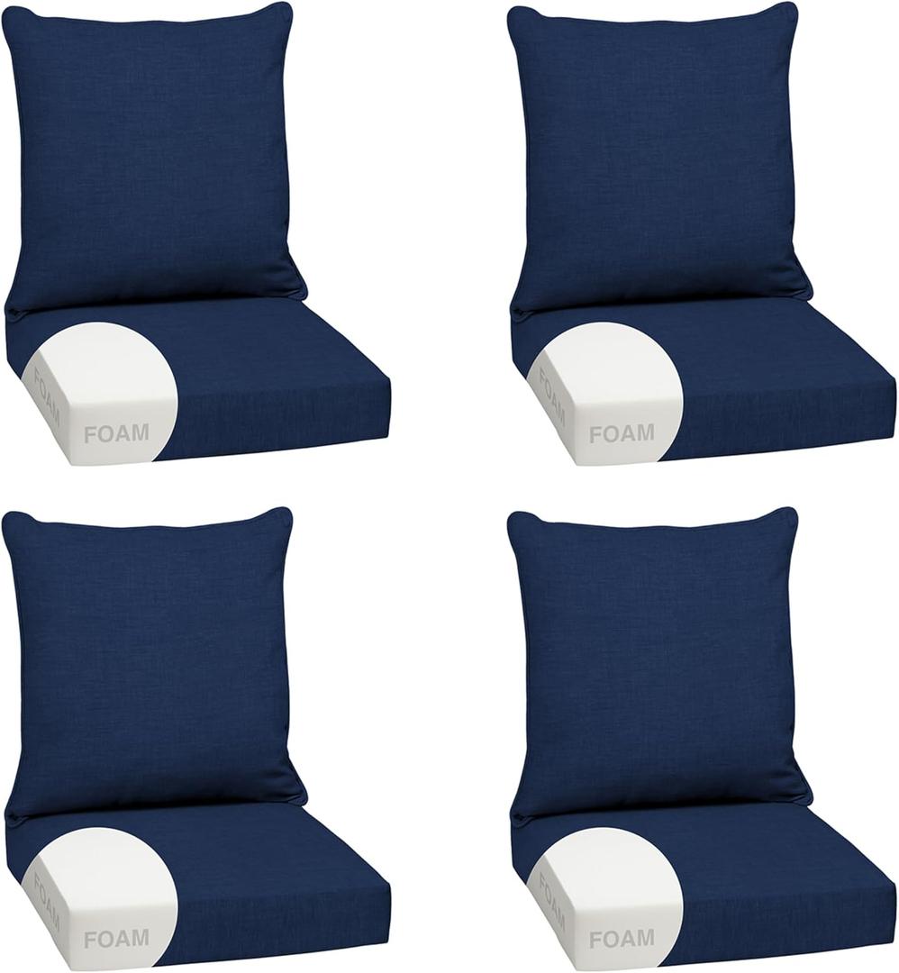 Arden Outdoor Foam Deep Seat Cushion Set (4-Pack), 24x24, Premium High-Density Foam, Never Flattens, Weather-Proof for Patio Chair Sofa Couch, Sapphire Blue Leala