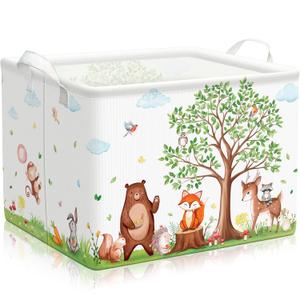 TREWAVE Baby Storage Basket Woodland Animals Gift Basket with Handles Rectangular Collapsible Clothes Towel Toys Bin Bookshelf Organizer for Baby Shower Room Nursery Decor