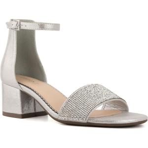 LONDON FOG Women's Nikki Low Two Piece Block Heel Dress Shoe Ladies Ankle Strap Pump Sandal (7.5, Silver Stone)