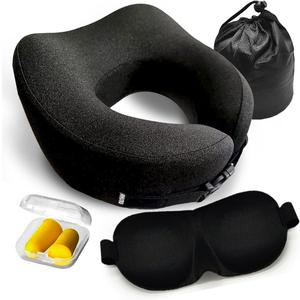 Neck Pillow Airplane,Travel Pillow Memory Foam,Neck Support Pillow,Adjustable Memory Foam,Neck Pillow with Breathable Cover for Comfort,Includes 3D Sleep mask,earplugs Box,Car,Office,Home