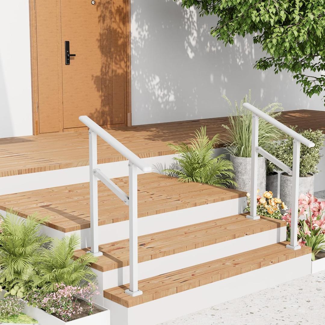 2 Pack Hand Rails for Outdoor Steps,1-2 Step Railing for Stairs,Adjustable Porch Railing,Hand Rails for Seniors,Outdoor Deck Handrails for Exterior Steps,White