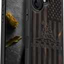 Carveit Wooden Case for iPhone 16 Case Black Soft TPU Shockproof Cover | Magnetic, Wood Artisan Engraved, Compatible with MagSafe Wireless Chargers, Gadsden and American Flag, Blackwood 