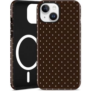 Magnetic Polka Dot Phone Case for iPhone 13/14, Compatible with MagSafe, Cute Brown Polka Dots Aesthetic Soft TPU and Hard PC Shockproof Protective Phone Cover for Women Girls-Shiny