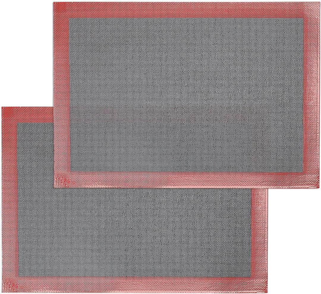 Silicone Baking Mat with Microperforated, 2 PCS Perforated Baking Mats/Oven Liners for 13" x 18" Half Sheet Pan, Reusable Air Mesh Silicone Mat for Cookie/Eclair/Bread/Pizza/Pastry ((11.6'' x 16.5'') Half Sheet, Black Background with Red Trim)