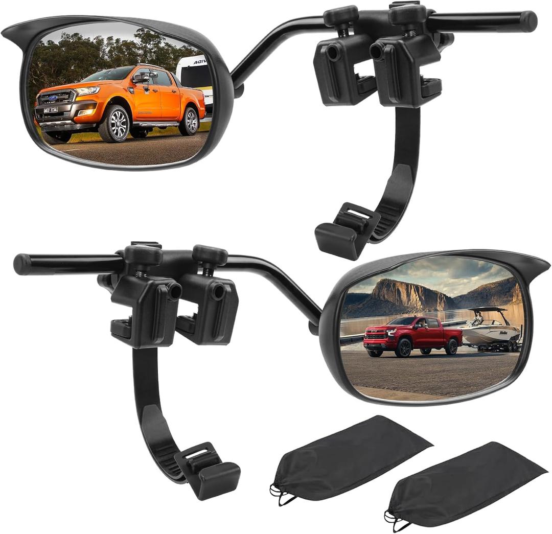 Mirror Extenders for Towing with Rain Visor, Adjustable Clip On Tow Mirrors, Universal Side Mirror Extensions for Car Truck Trailer RV SUV, Waterproof Rearview Towing Mirror Extensions, 2 PCS