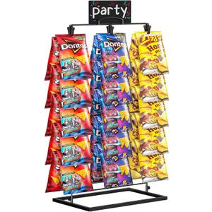 TJ.MOREE Chip Rack Display Stand, Chip Bag Holder for Party Display 3-Row 48 Clips Countertop Snack Hanger, Snack Retail Display Rack for Party, Concession