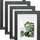 Egofine 5x7 Picture Frames Set of 4, Made of Solid Wood Covered by Plexiglass 3.5x5 and 4x6 with Mat or 5x7 without Mat, for Table Top Display and Wall Mounting Photo Frame Rustic Black