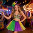 Mardi Mardi Gras Costume Accessory Set Faux Feather Headband Necklaces Earrings Bracelets Bowknot Skirt for Women Mardi Gras Theme Parties Green