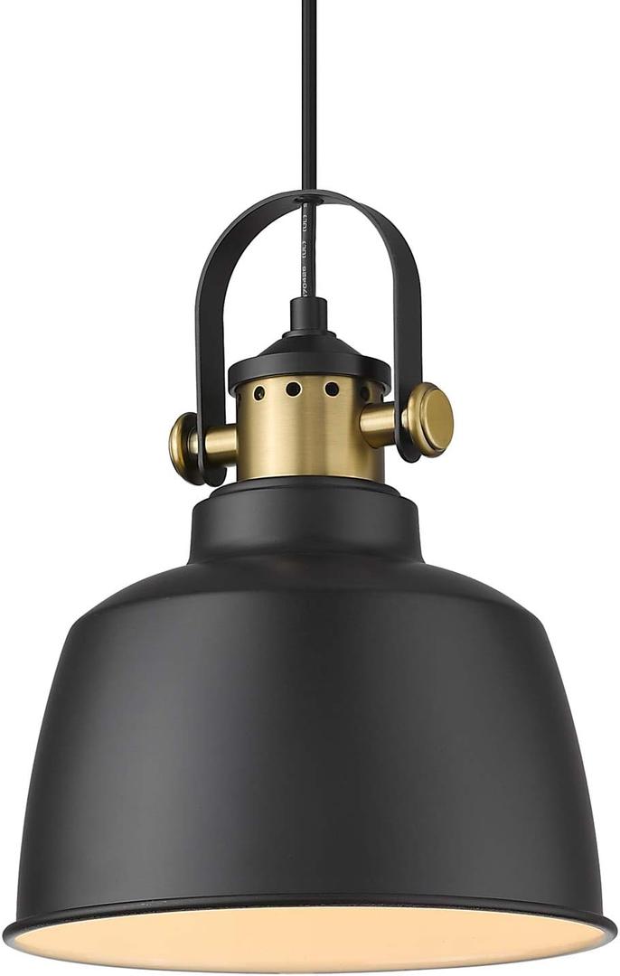 AUTELO Farmhouse Pendant Light, 1-Light Indoor Hanging Light Fixture for Kitchen Island Dining Room H3700-1 BK (Black & Gold)