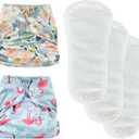 BISENKID 2 Pack Waterproof Cloth Diapers Rubber Pants for Toddlers - Adjustable Outer Shell with 3 Pack Absorbent Diaper Inserts to Prevent Urine Blowouts for Baby Girl, Size 1 (7-17Pound)