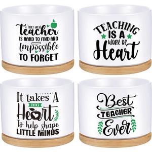 Newtay 4 Pcs End of Year Teacher Gifts Thank You for Helping Me Grow Pots Ceramic Succulent Pots White Flower Planter Pot Teachers Appreciation Gifts for Graduation Back to School