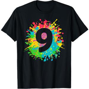 9th Birthday Paint Splashes T-Shirt for Kids, Girls, Boys. T-Shirt, Size Small