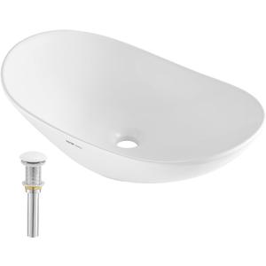 VEVOR Oval Vessel Sink with Bathroom Sink Drain, 23.3" x 14.2" Bathroom Vessel Sink Bowl Countertop, White Ceramic Bathroom Sinks Above Counter,Well-Packaged for Bathroom, Hotel, Toilet, RV