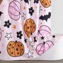 2 x Cute Pumpkins Fabric Shower Curtain Aesthetic Funky Fall Bathroom Decorations, Colorful Pink Boho Floral Fall Halloween Bats Shower Curtain Set with Hooks, Heavy Duty Waterproof (72"W x 72"L (Pack of 1))