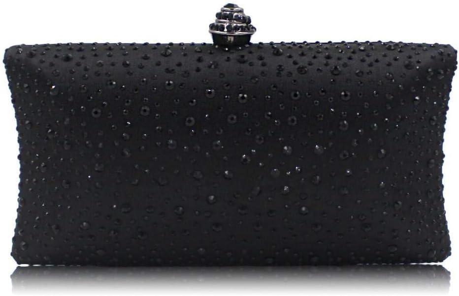 Women's Evening Bag Sparkling Rhinestone Wedding Evening Party Clutch Handbag Purse Chain Shoulder Crossbody Bag (Black)