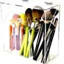 VASERDDY Acrylic Makeup Organizer,Clear Cosmetic Brush Storage Box With 3 Brush Holders,Makeup Brush Holderwith Dust Cover, Large-capacity Split Design Can Quickly Organize the DesktopNo pearls