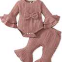 SUNNY PIGGY Baby Girl Clothes Infant Newborn Outfits Romper 0-18 Month Toddler Girls Clothing Pant Set (Pink)