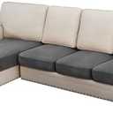 H.VERSAILTEX Velvet Stretch Sectional Couch Covers 4 Pieces Sofa Seat Cushion Covers L Shape Separate Cushion for Both Left/Right Couch (Large Sofa 3 Seater + 1 Chaise, Grey Striped)