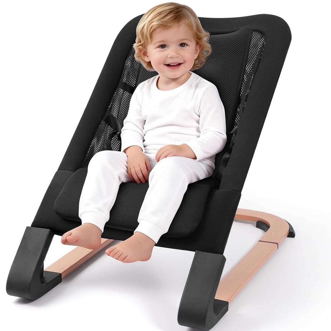 Baby Bouncer for Newborns 0-12 Months: 0-5 Years Portable Infant boy Bouncer Seat Chair in Black with Adjustable Recline & 3-Point Harness, Supports Up to 60 lbs