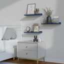 WOPITUES Floating Shelves with Gold Metal Guardrail, Shelves for Wall Decor Set of 3, Wall Shelves for Bedroom, Bathroom, Kitchen, Living Room, Plants, Picture Frames, Art Gold in Navy Blue