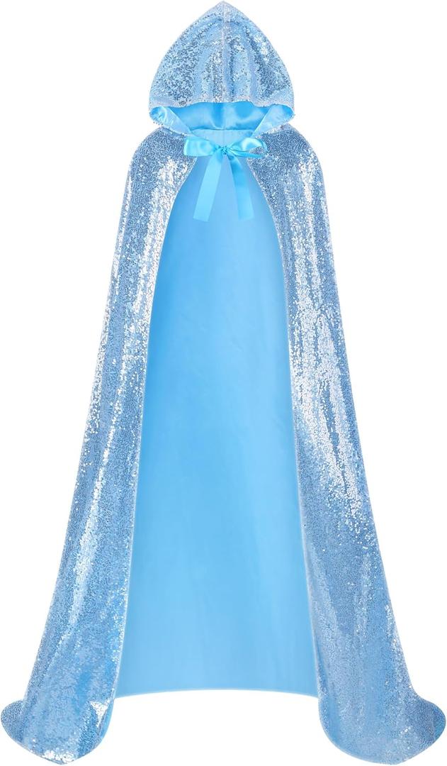 Suhine Christmas Sequins Women Princess Hooded Cape Costume Shiny Fairy Mermaid Cloaks Cosplay Party God (160 cm, Mainly Silver and Blue)