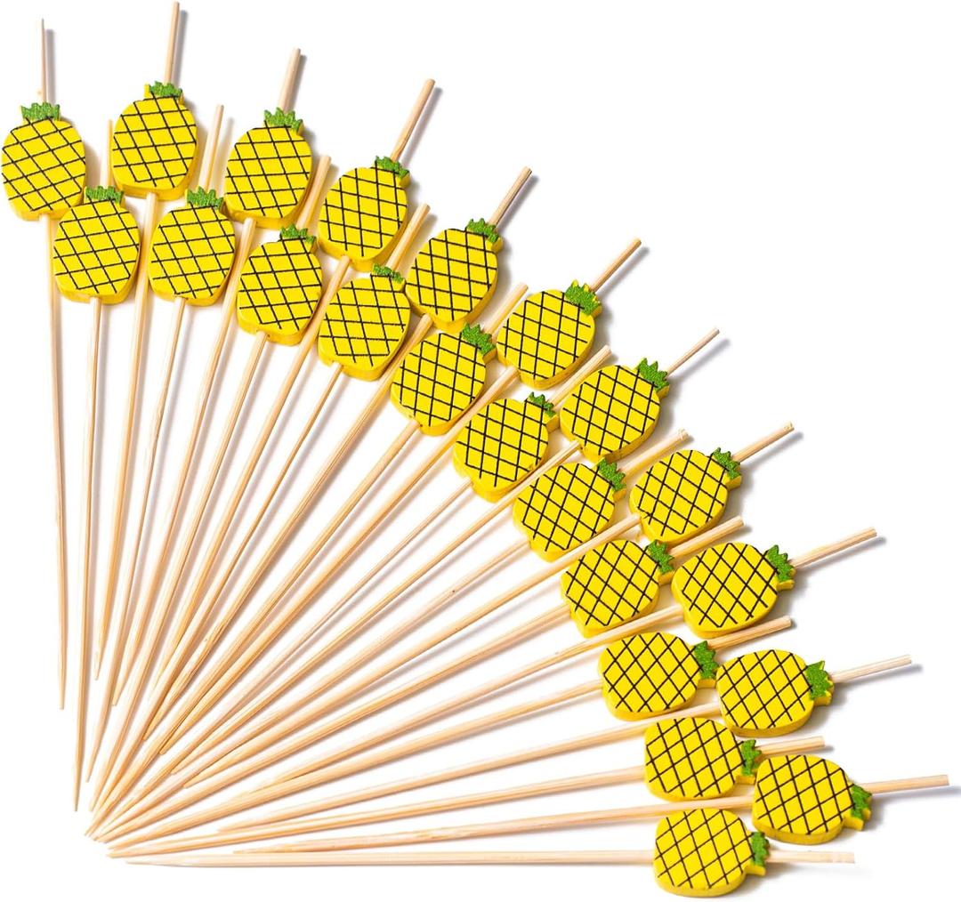 PuTwo Cocktail Picks Handmade Bamboo Toothpicks 100pcs 4.7" in Yellow Pineapples