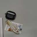 For Cute Glitter Airpods 4 Case 2024 with Cleaner Pen, Shell Pattern Apple Airpods iPod 4th Generation Case Cover Protective Skin Girl Women with Luxury Pearl Keychain, Black/Grey Leopard