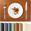 Roxifina Faux Leather Placemats Set of 6 - Vinyl Placemats Wipeable Waterproof Oil-Proof PU Place Mats Heat Resistant Reversible Table Mats for Dining, Kitchen, Outdoor, 12 x 17 Inch (Reddish Brown)