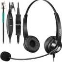 RJ9 Telephone Headset with Mic Noise Cancelling, Quick Disconnect Phone Headset Compatible with Polycom VoIP VVX310 VVX311 VVX411 Plantronics S12 NEC DT300 ShoreTel 230 Allworx Toshiba Landline Phones