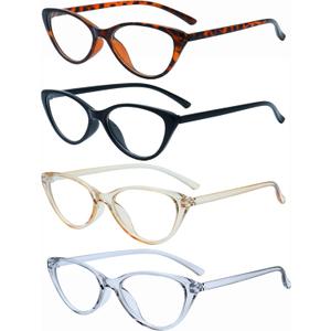 4pack Blue Light Blocking Glasses,Fashion Glasses for Non Prescription Glasses Clear Lens Eyeglasses (4pack Black+transparent tea +transparent grey +leopard)