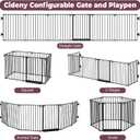144" Extra Wide Baby Gate with Door, Configurable 6 Panels Baby Fence, Fireplace Gate with Anti-Trip Pedal, Family Essentials Safety Gate for Child Dogs Pets, 28'' Tall Black
