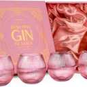 GLASSIQUE CADEAU Vintage Blush Pink Art Deco Gin and Tonic Glasses with Gold Rims | Set of 4 | 13.5 oz Stemless Crystal Balloons for Drinking Gin Cocktails | Retro Gift Goblets for Gin Lovers