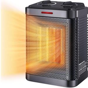 Space Heater for Indoor Use, 1500W PTC Ceramic Heater with Thermostat, Small Space Heater 2S Rapid Heating, 3 Modes, Electric Portable Heater with Safety Protection for Bedroom, Quiet Office (BLACK)