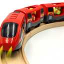 Battery Operated Trains for Wooden Train Track Set Locomotive with Light for Toddlers 3 4 5 Year Old Boys Red High Speed Magnetic Couplings with Passengers(Without Battery)