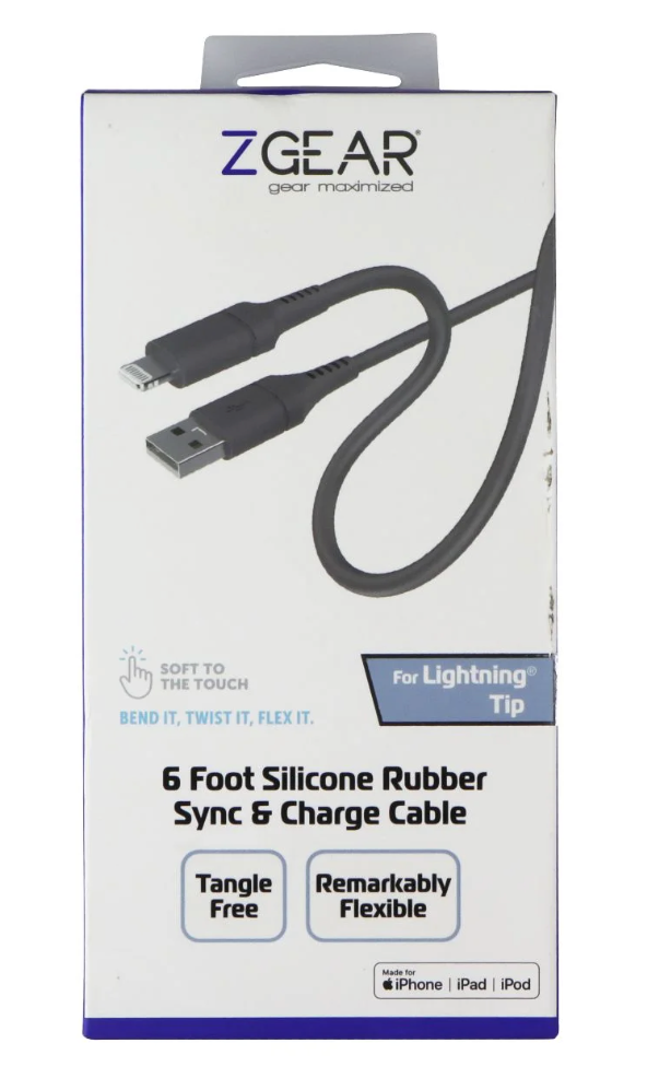 Zgear For Lightning Tip 6 Foot Silicone Rubber Sync & Charge Cable