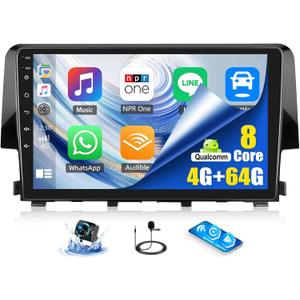SIXWIN 8 Core Qualcomm Android Car Stereo for Honda Civic 2016-2020 9 Inch Touch Screen with CarPlay Android Auto 4G+64G Bluetooth Cooling Fan Weather Forecast UI Design Intelligent Voice
