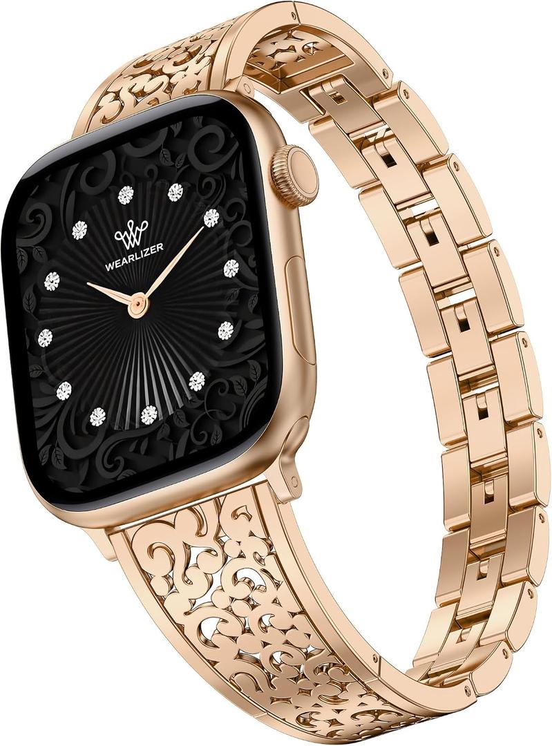 Wearlizer Compatible with Apple Watch Bands for Women 41/40/38/44/45/46/49/42mm, Jewelry Dressy Stainless Steel Metal Scrollwork Chain Bracelet for iWatch Band Series 11 10 9 8 7 6 5 4 SE/Ultra 3