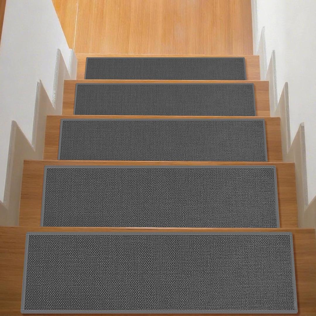 Stair Treads with Non-Slip Rubber Backing, Stair Treads for Wooden Steps, Indoor Stair Carpet Runners, Stair Rugs and Mats for Kids and Dogs, Gray, 8" x 30", 15 Pieces (Grey)