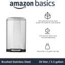 Amazon Basics Rectangular Small Trash Can with Soft-Close Step Pedal, Removable Inner Bucket, Hands-Free, Space-Saving, Smudge Resistant, 20l / 5.3 gallon, Nickel