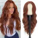 NAYOO Long Auburn Wavy Wig for Women 26 Inch Middle Part Curly Wavy Wig Natural Looking Synthetic Heat Resistant Fiber for Daily Party Use (Auburn)